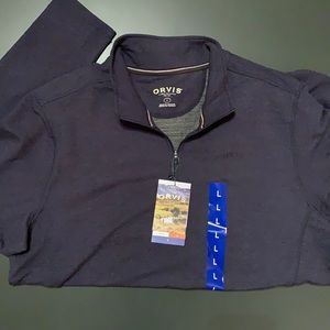 NWT Orvis Men’s Long-sleeve French Terry 1/4 zip navy blue shirt size Large